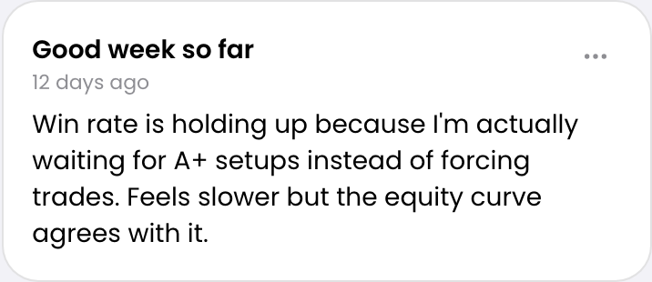 Echter Trading-Journal-Eintrag aus der App: 'Good week so far'